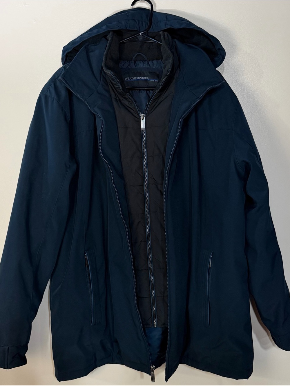 Weatherproof Men’s Navy and Black Hooded Raincoat